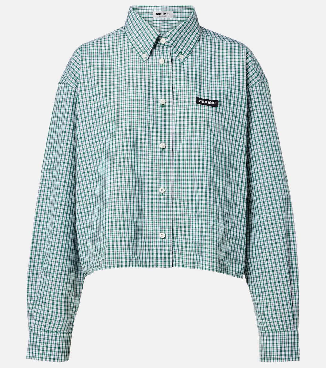 Chemise raccourcie en coton à carreaux | Miu Miu