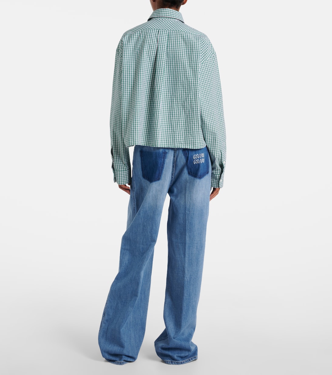 Chemise raccourcie en coton à carreaux | Miu Miu