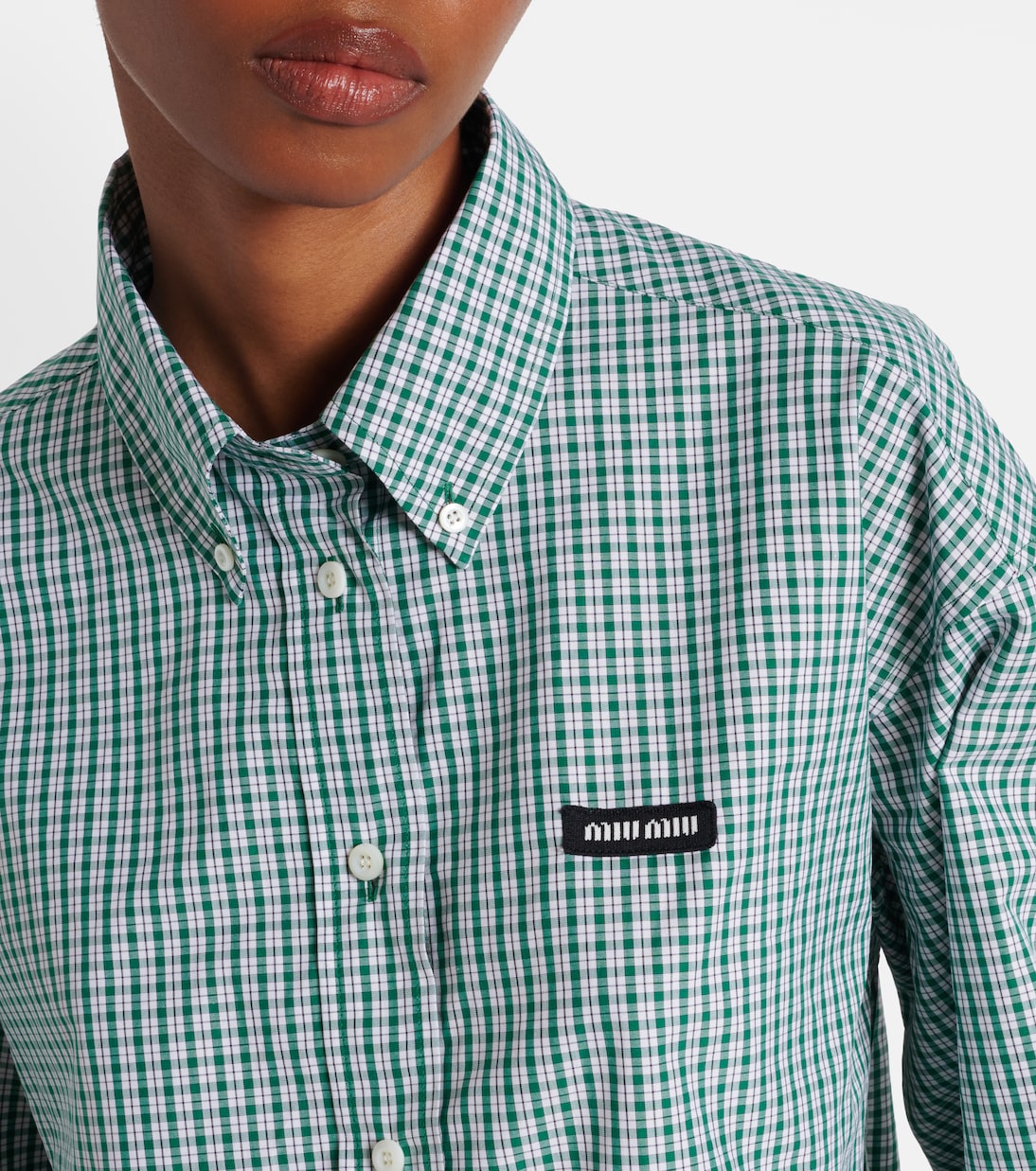Chemise raccourcie en coton à carreaux | Miu Miu