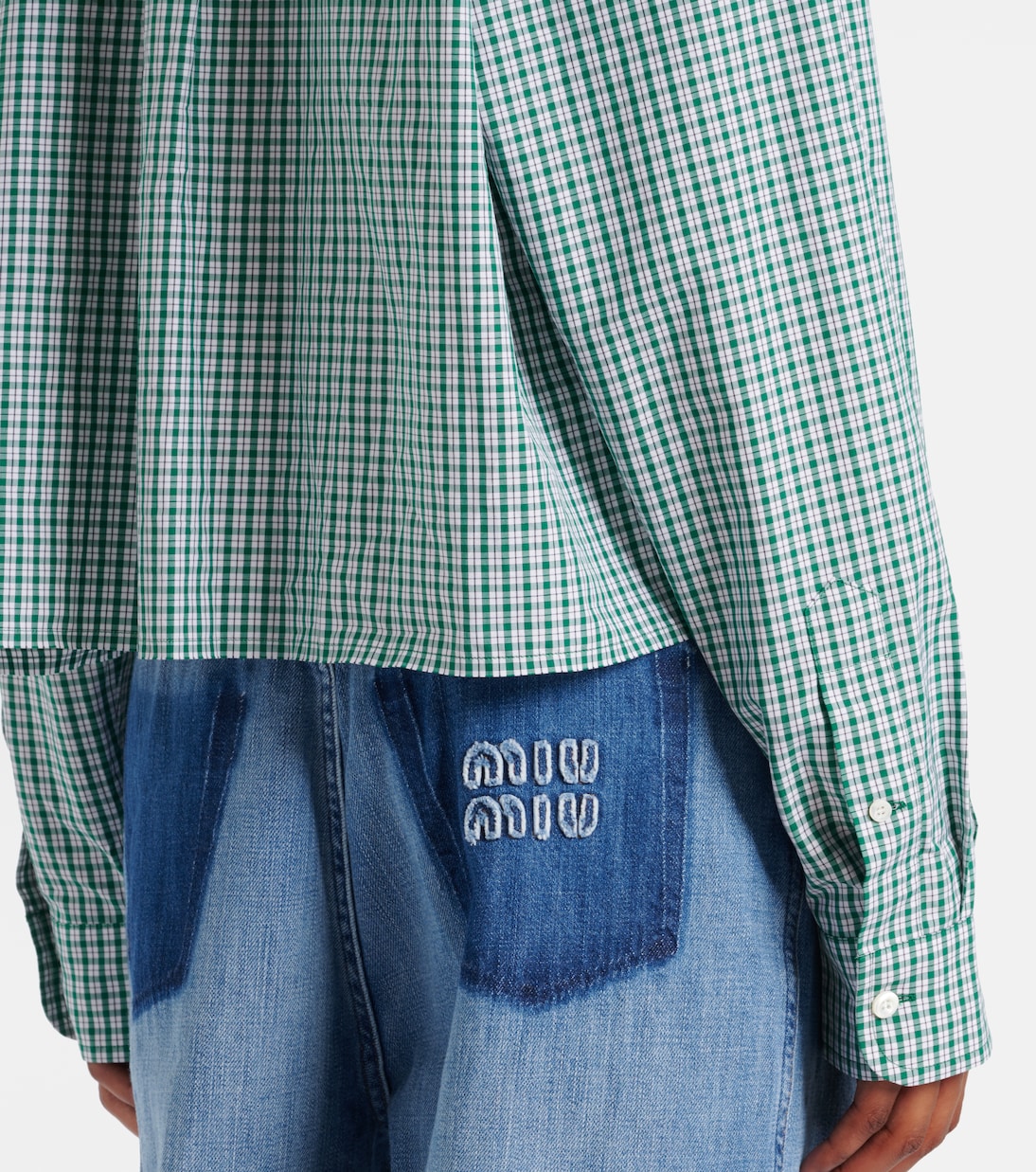 Chemise raccourcie en coton à carreaux | Miu Miu