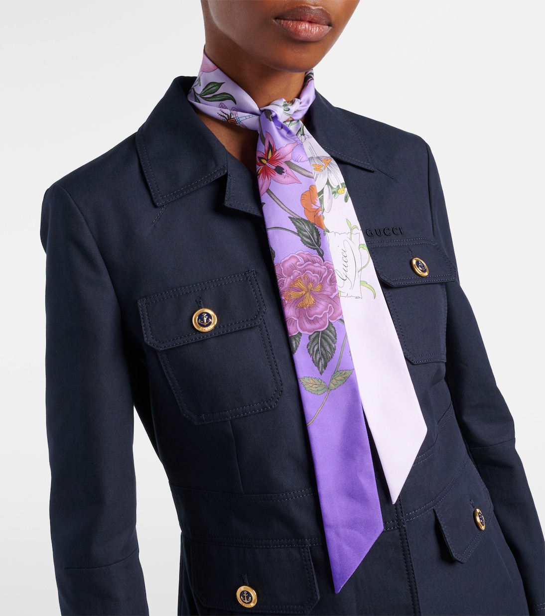 Sciarpa in twill di seta con stampa floreale | Gucci