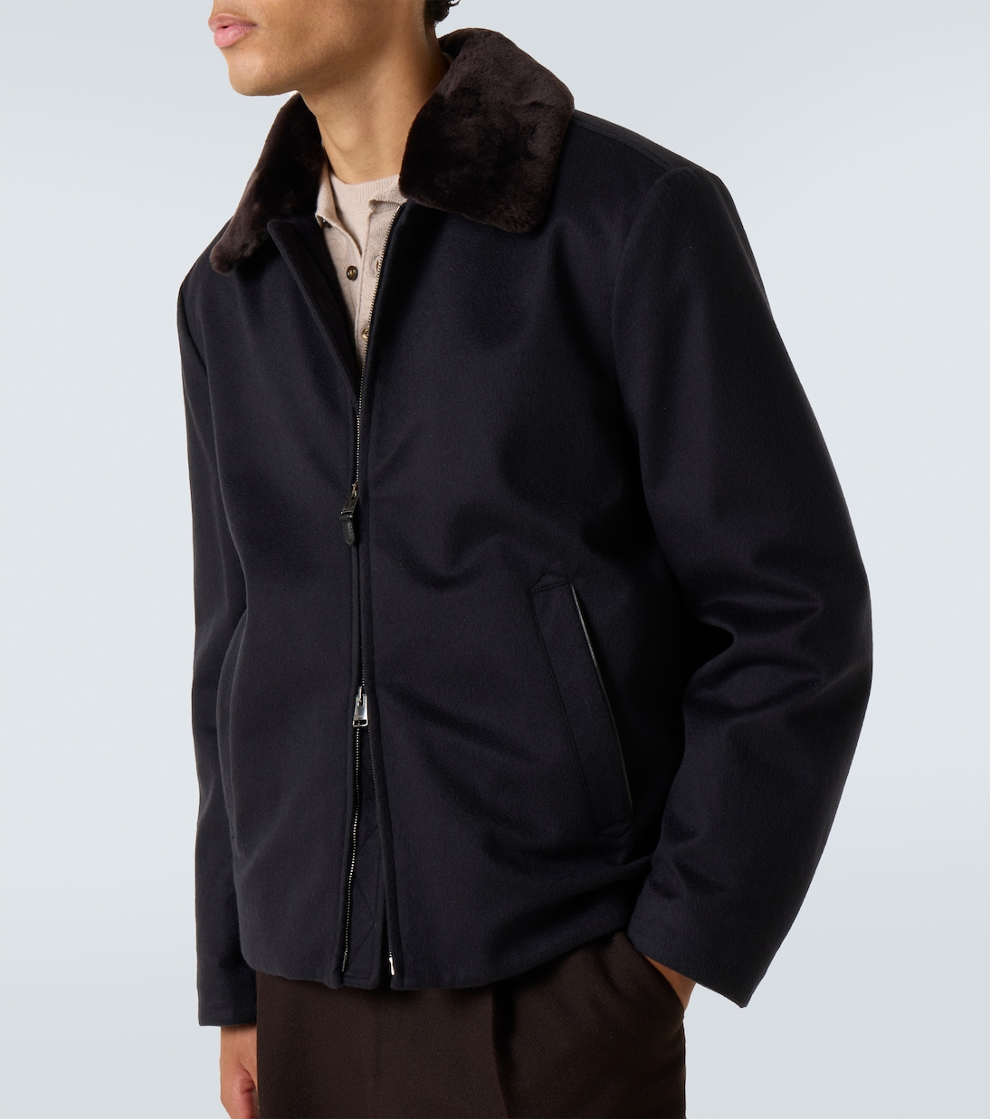 Shearling-trimmed cashmere jacket | Canali