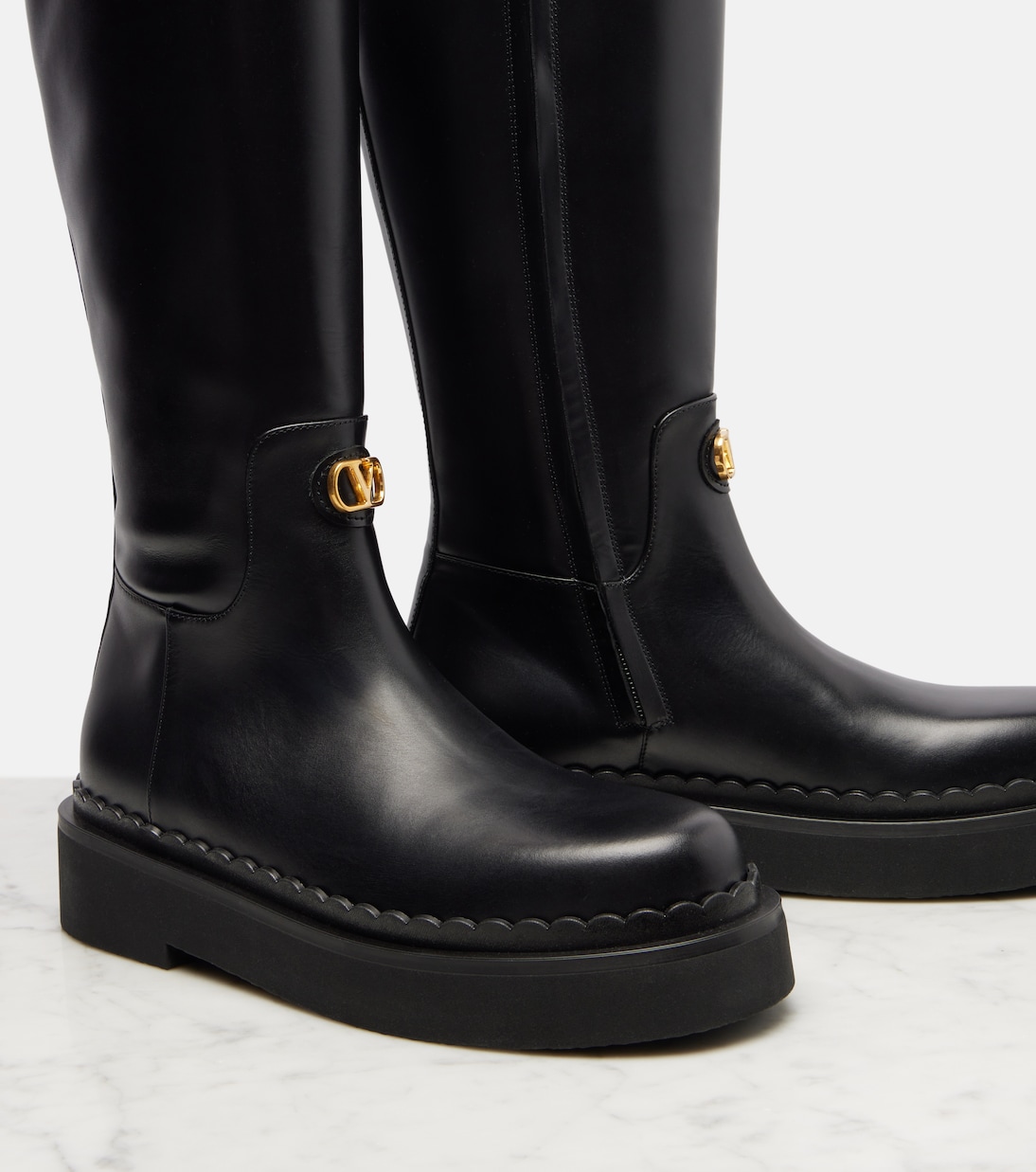 VLogo leather knee-high boots | Valentino Garavani