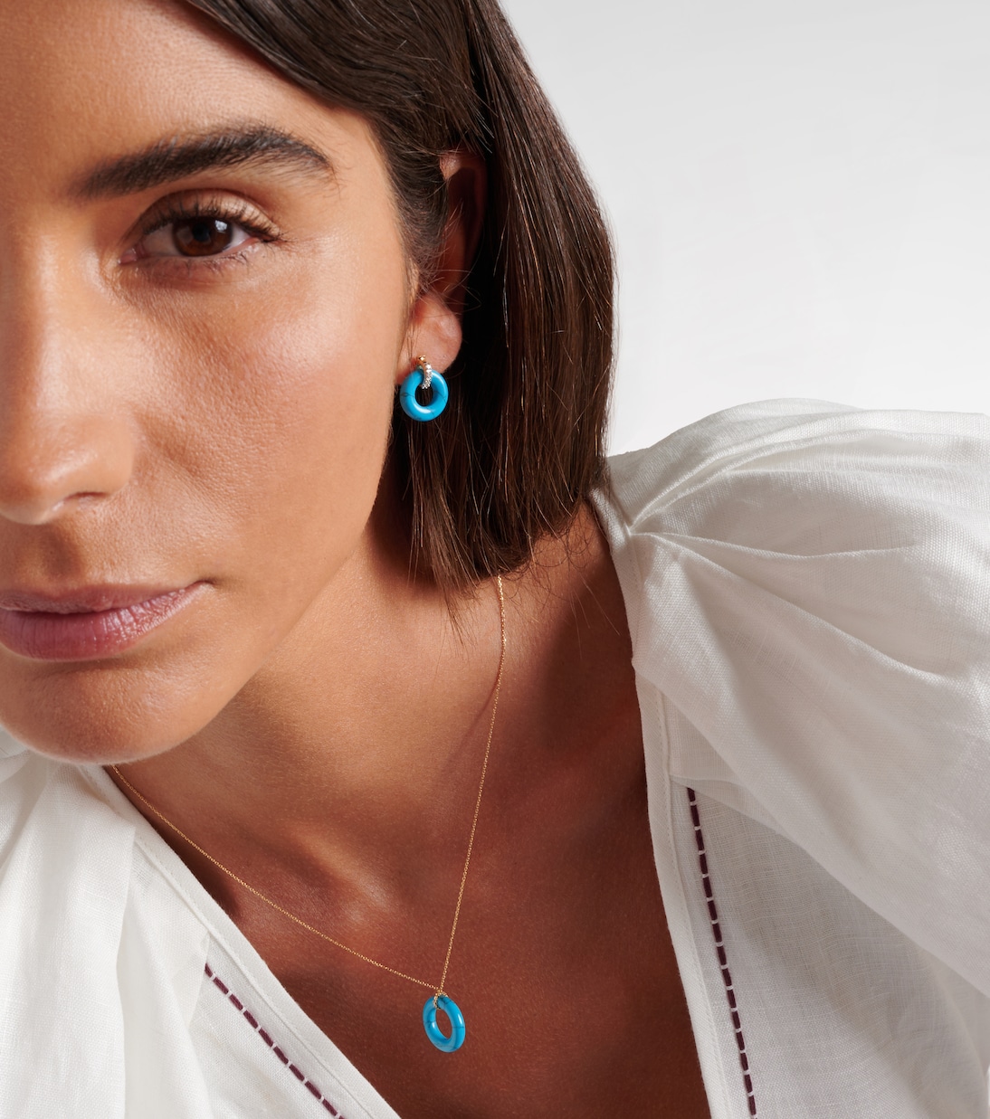 Boucles d’oreilles en or 14 ct, turquoise et diamants | Mateo