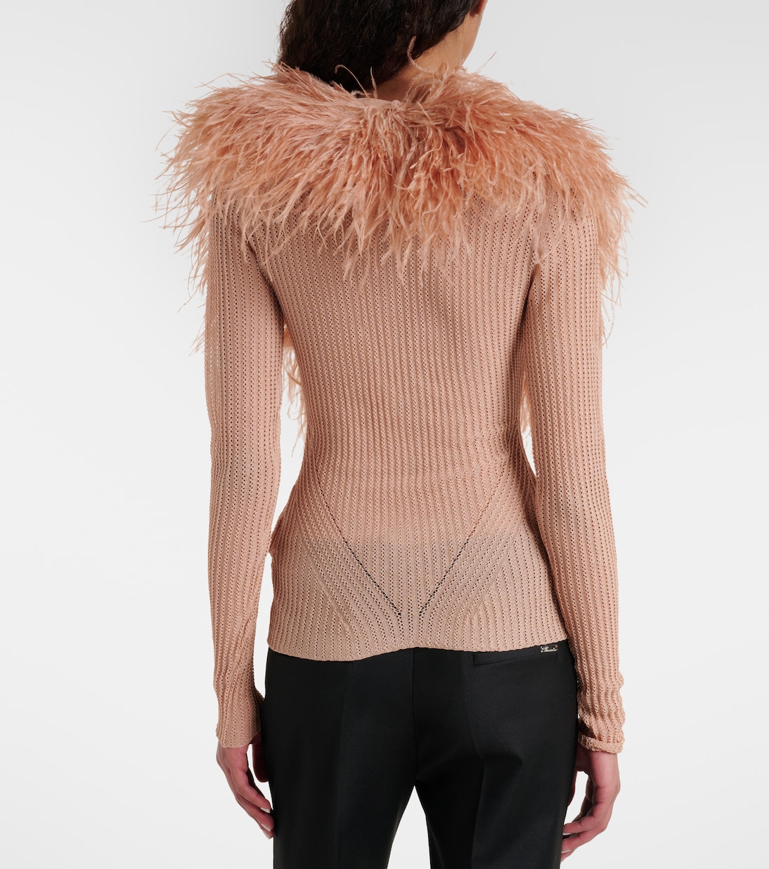 Cardigan en maille côtelée à plumes | Blumarine