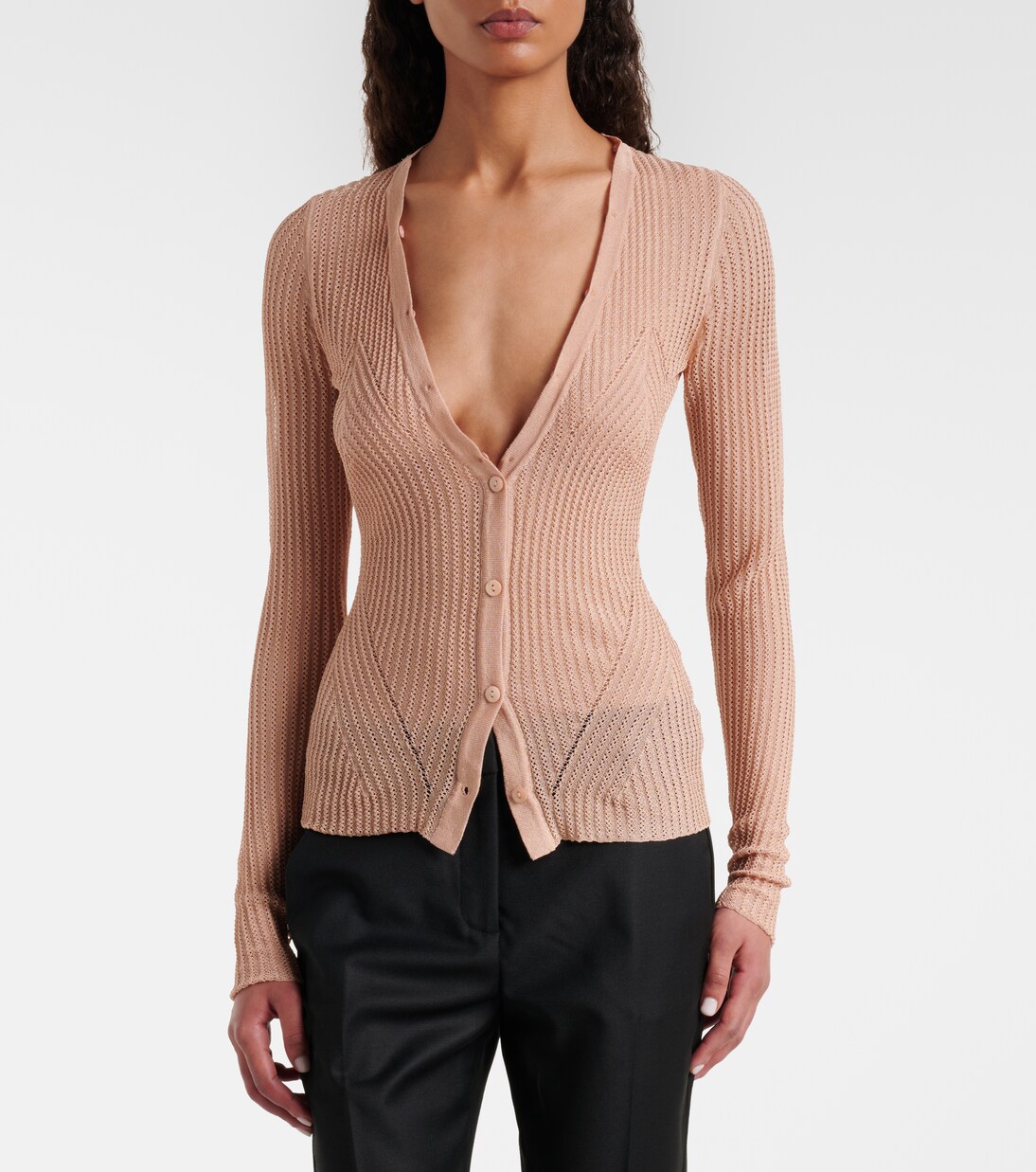 Cardigan en maille côtelée à plumes | Blumarine