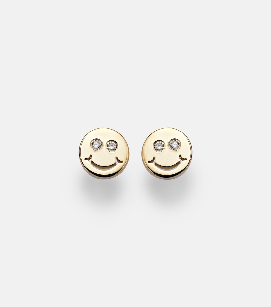 Orecchini in oro 14kt con dettagli a diamante e design sorridente, ideali per giovani