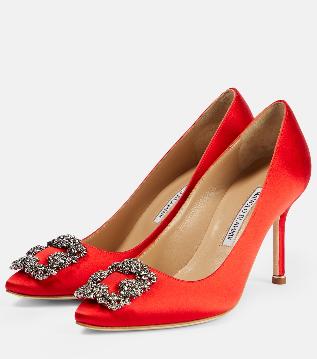 Pumps Hangisi 90 in raso con cristalli | Manolo Blahnik