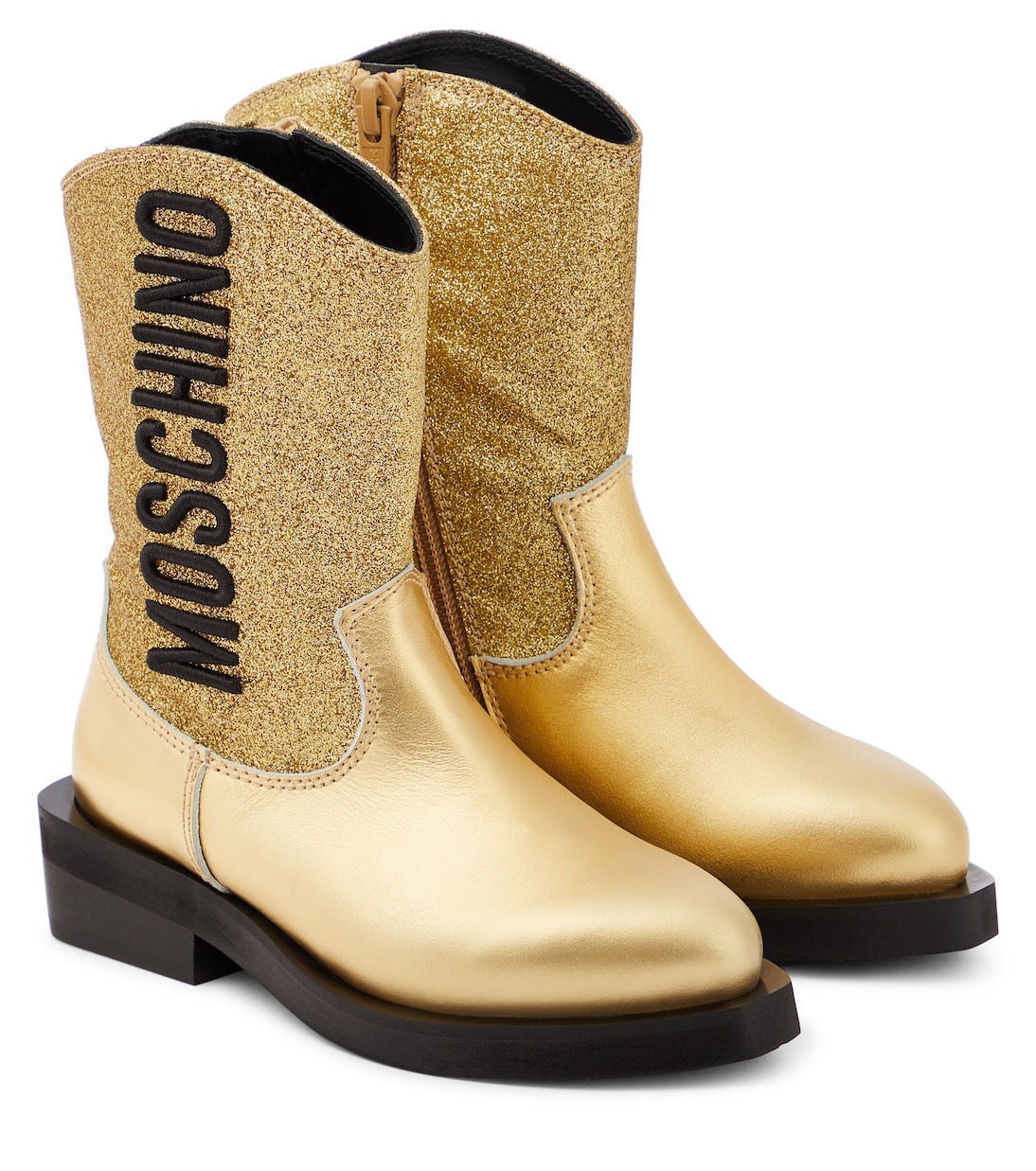 Bottines santiags en cuir à logo | Moschino Kids