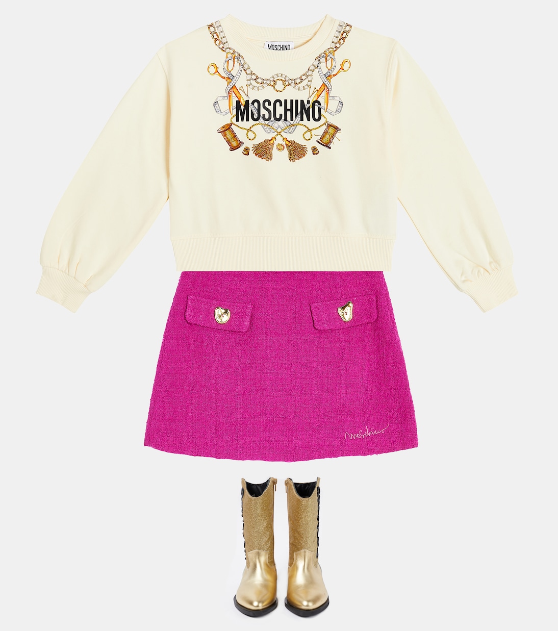 Bottines santiags en cuir à logo | Moschino Kids