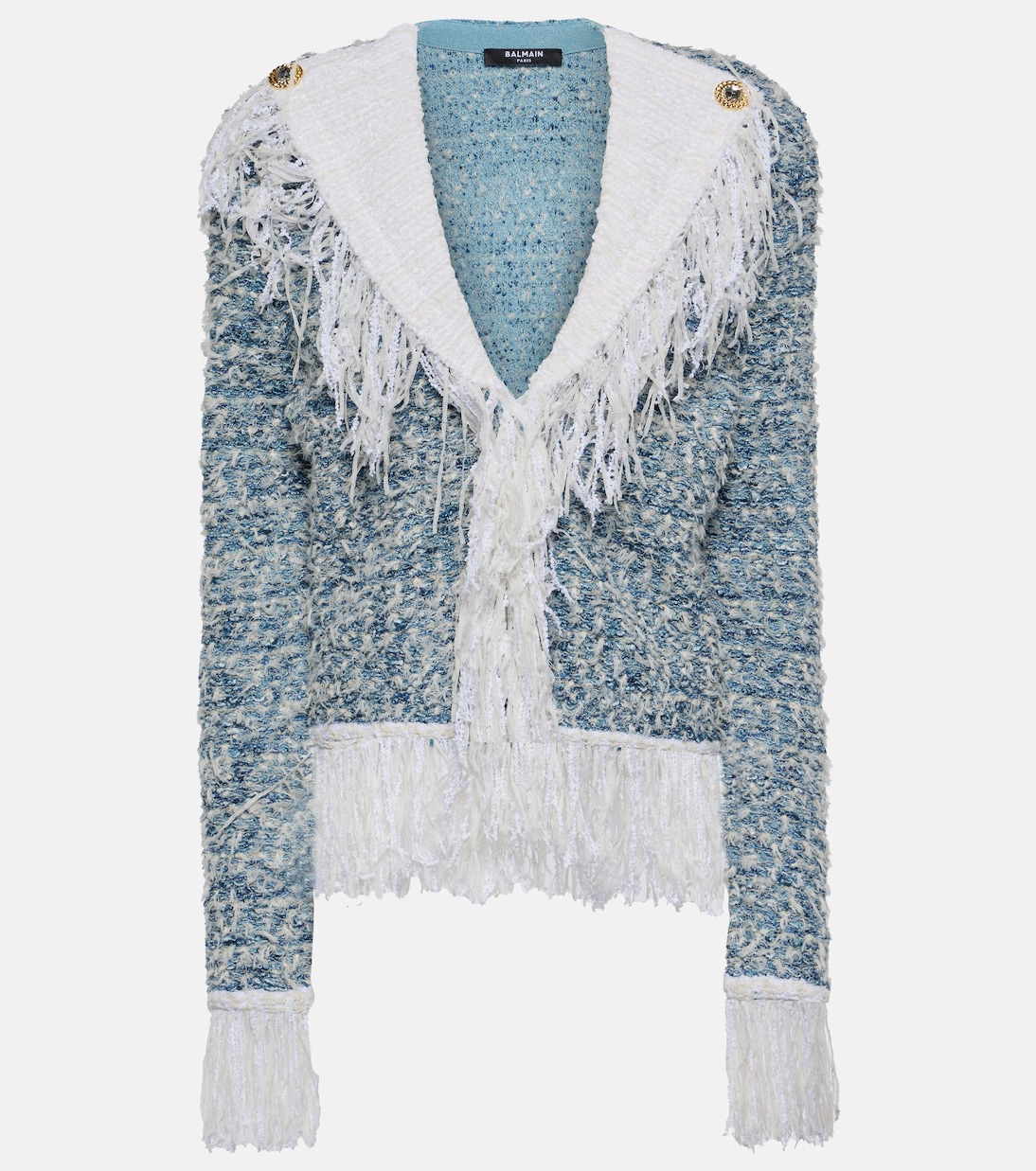 Chaqueta de tweed de denim con flecos | Balmain