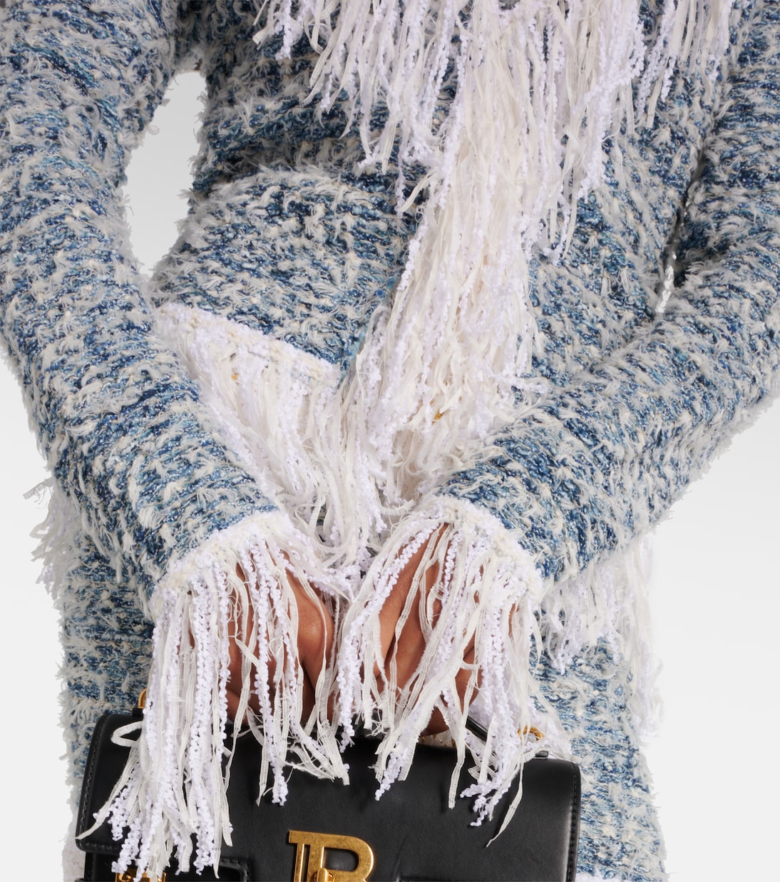Chaqueta de tweed de denim con flecos | Balmain