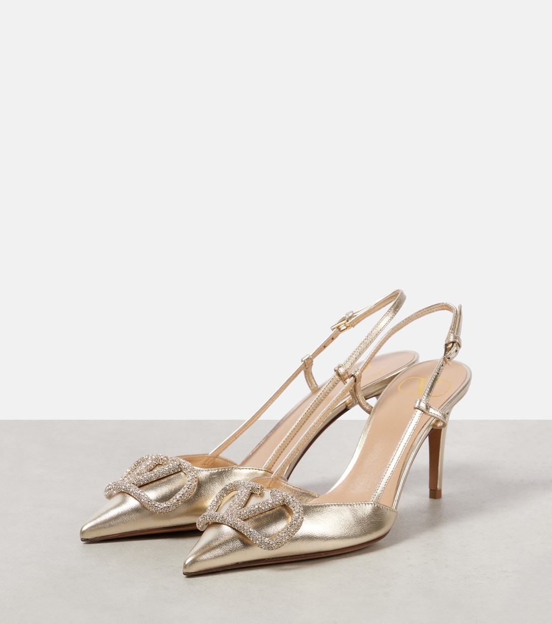 Pumps slingback VLogo Signature in pelle metallizzata | Valentino Garavani