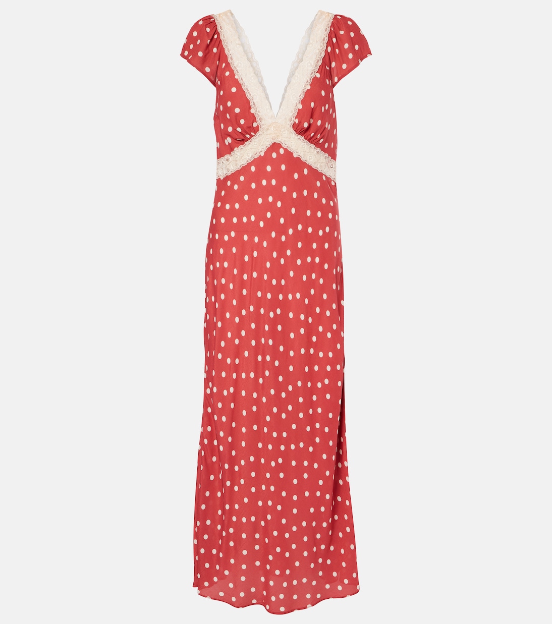 Vestido midi Iggy de satén con encaje y lunares | Rixo