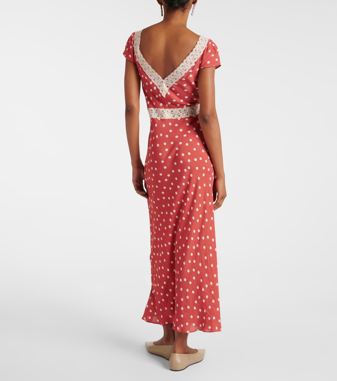 Vestido midi Iggy de satén con encaje y lunares | Rixo