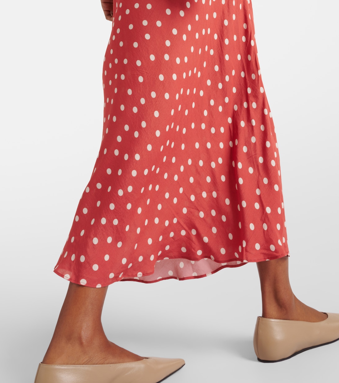 Vestido midi Iggy de satén con encaje y lunares | Rixo