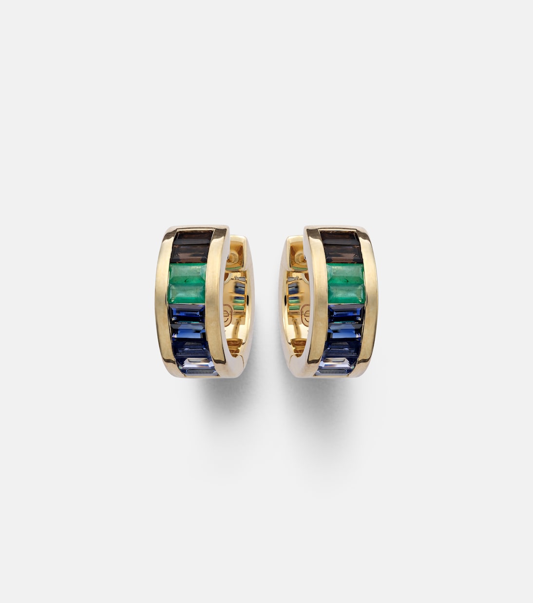 Boucles d'oreilles en or 14 ct, quartz, émeraude et saphir | Sydney Evan