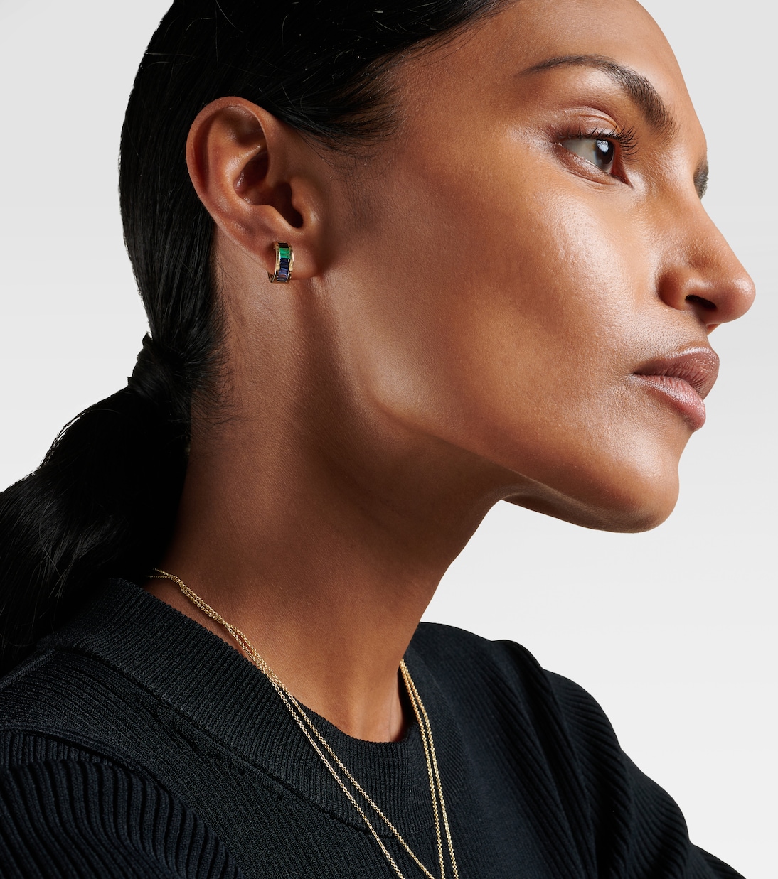 Boucles d'oreilles en or 14 ct, quartz, émeraude et saphir | Sydney Evan