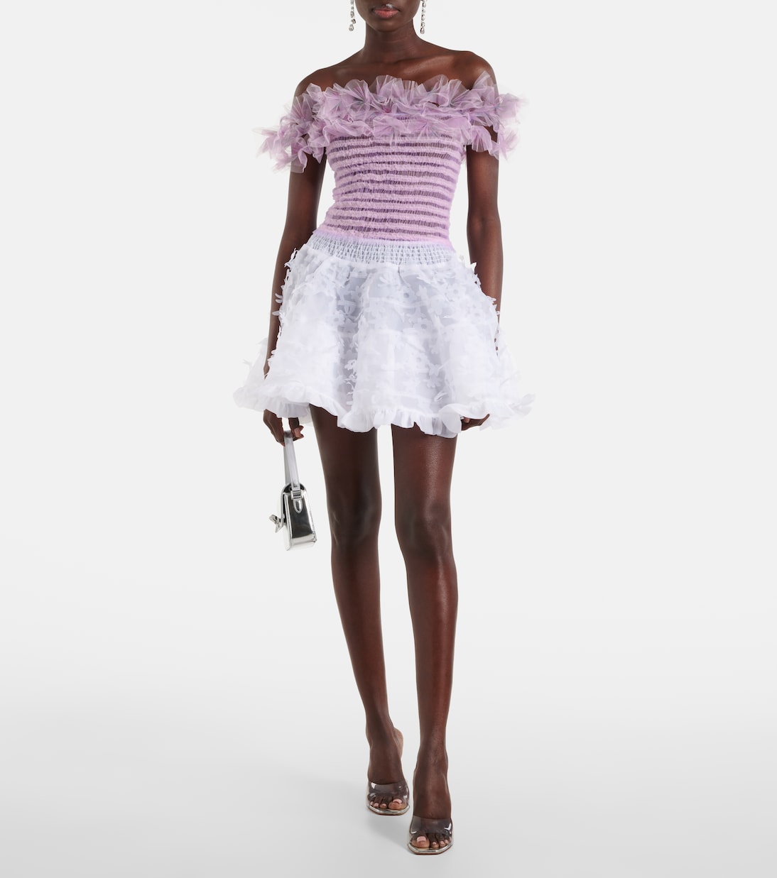 Shirred off-shoulder tulle top | Susan Fang