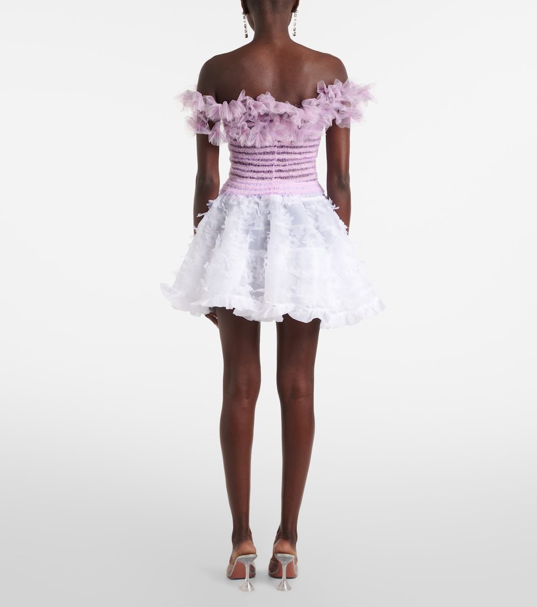 Shirred off-shoulder tulle top | Susan Fang