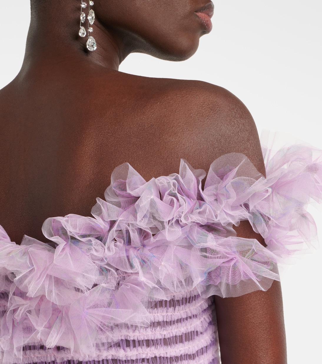 Shirred off-shoulder tulle top | Susan Fang