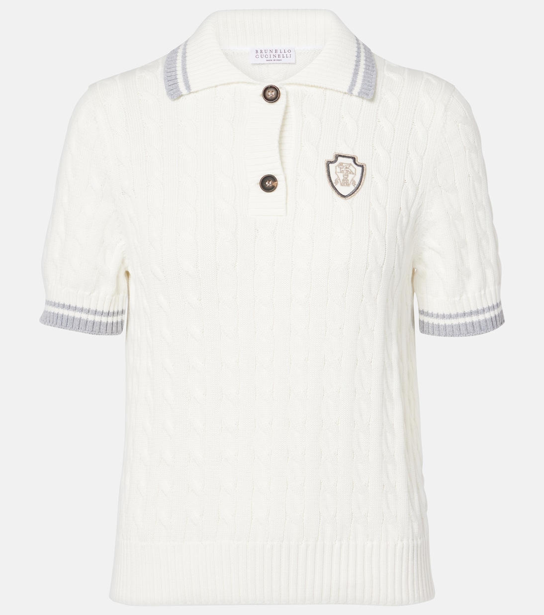 Pullover in cotone a trecce con logo | Brunello Cucinelli