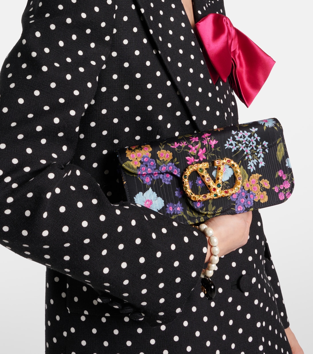Verzierte Clutch Locò Small aus Moiré | Valentino Garavani