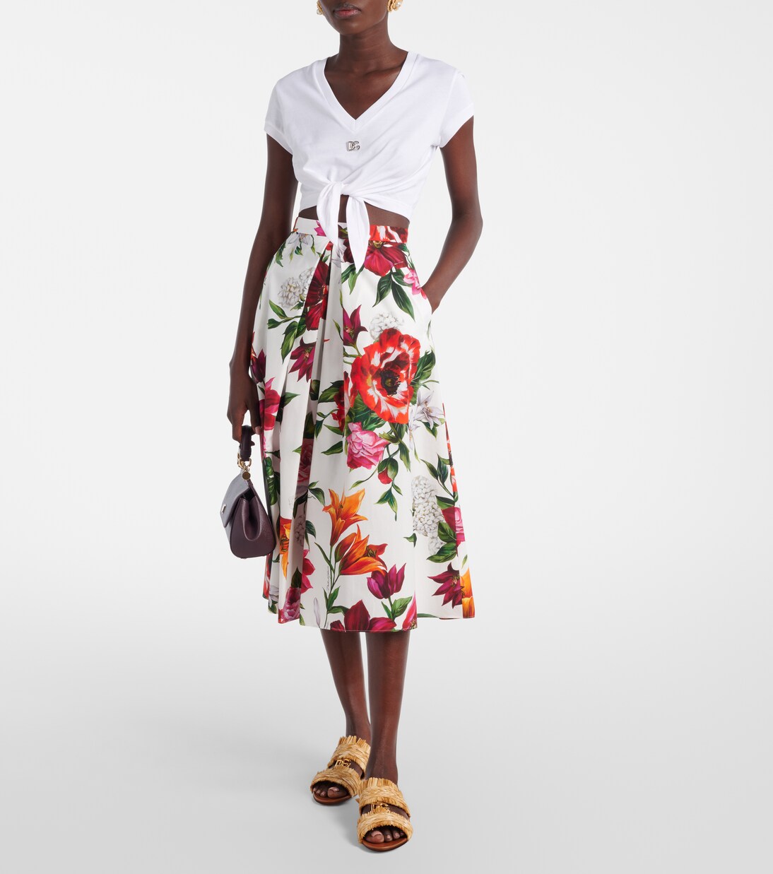 Floral cotton poplin midi skirt | Dolce&Gabbana