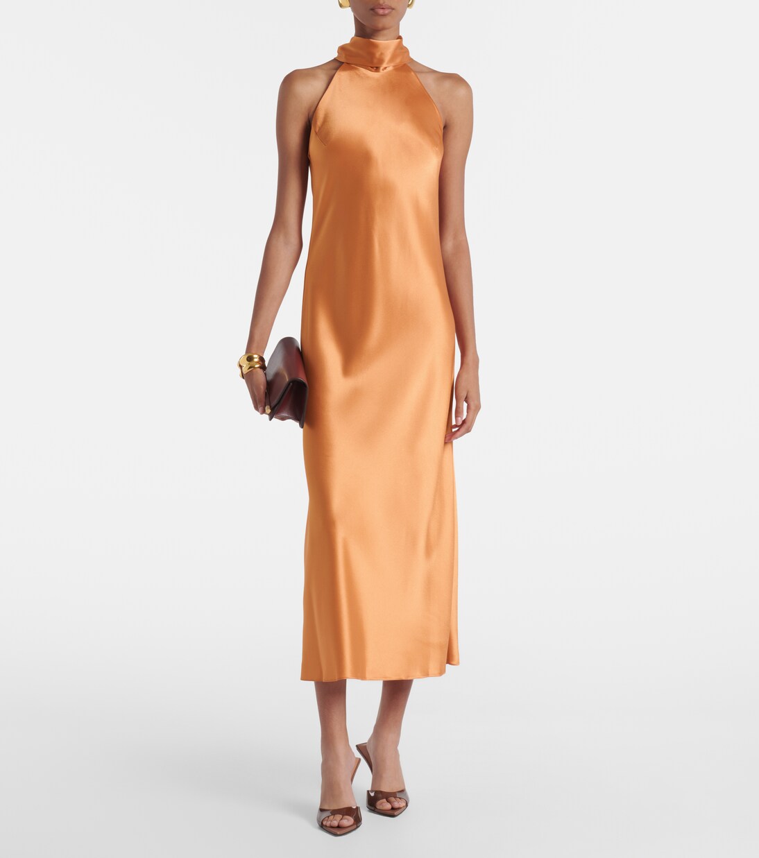 Sienna halterneck satin midi dress | Galvan