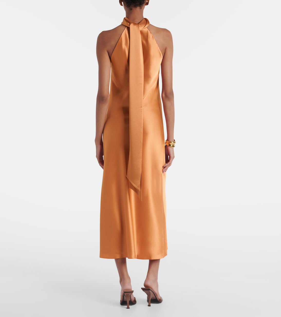 Sienna halterneck satin midi dress | Galvan