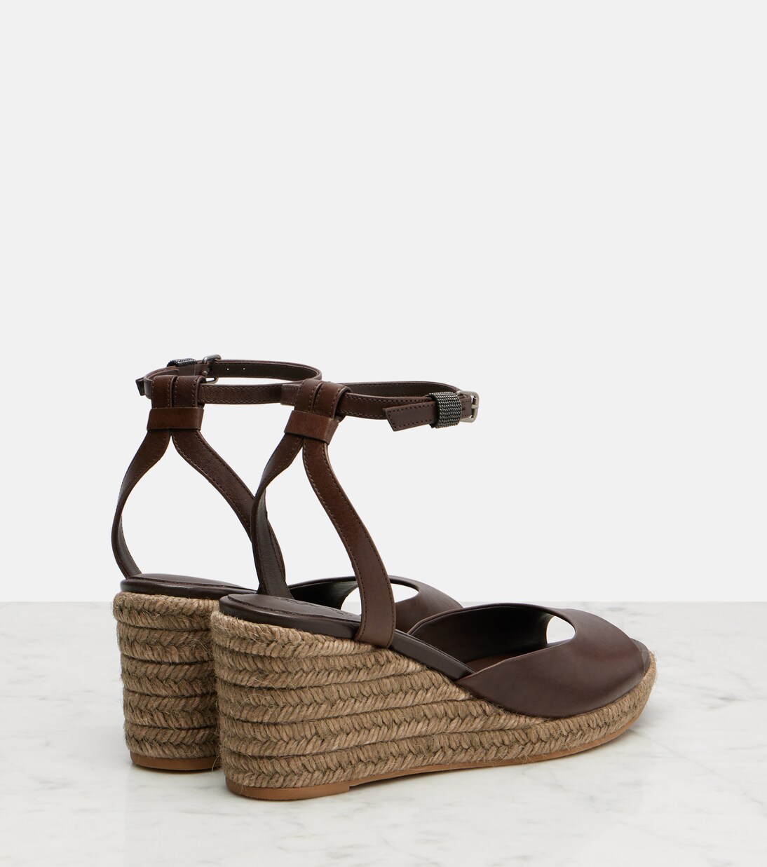 Leather espadrille wedges | Brunello Cucinelli