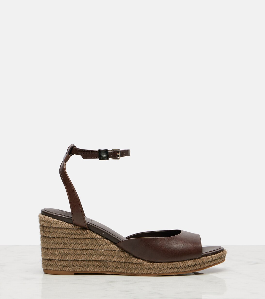 Leather espadrille wedges | Brunello Cucinelli