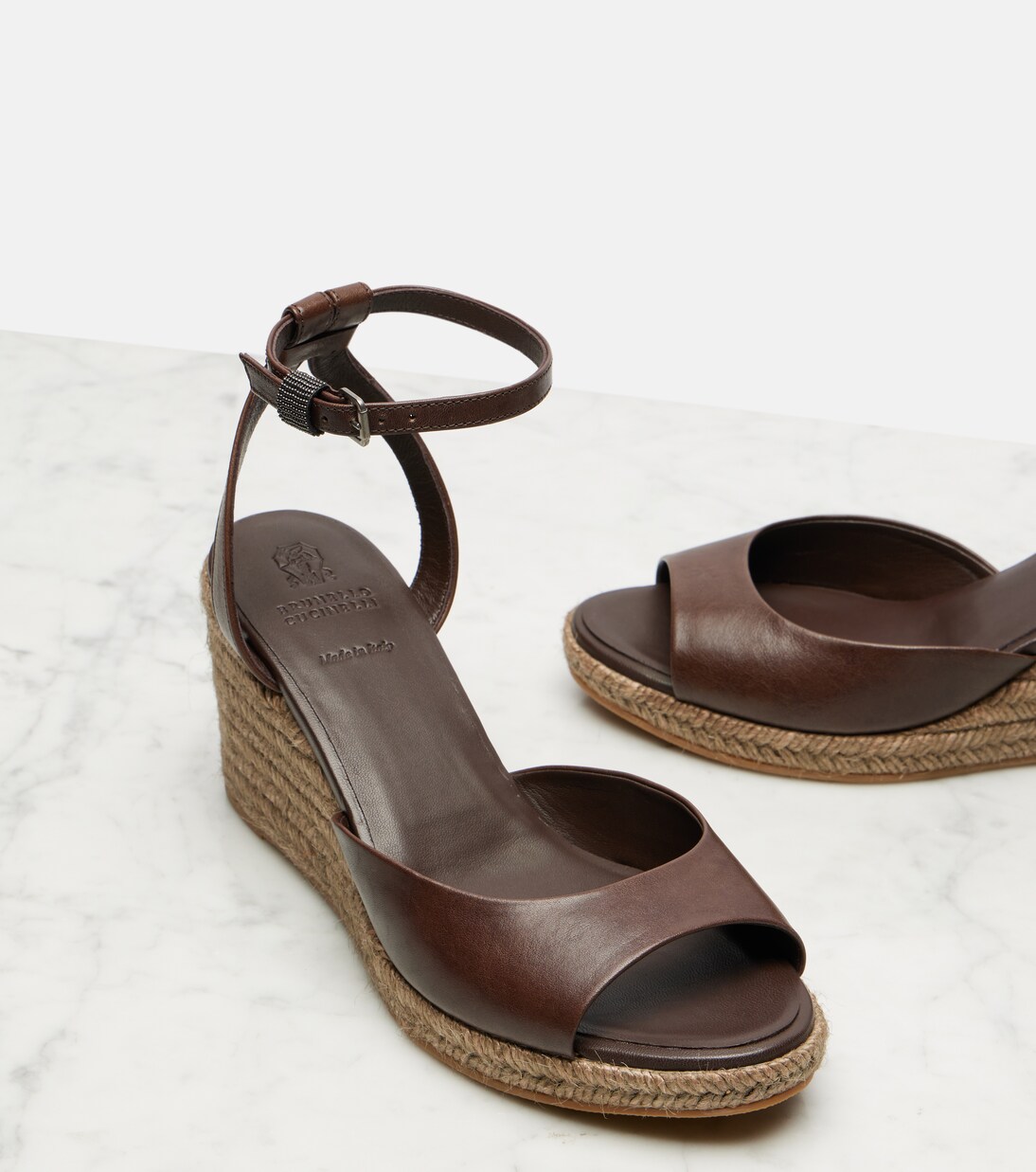 Leather espadrille wedges | Brunello Cucinelli