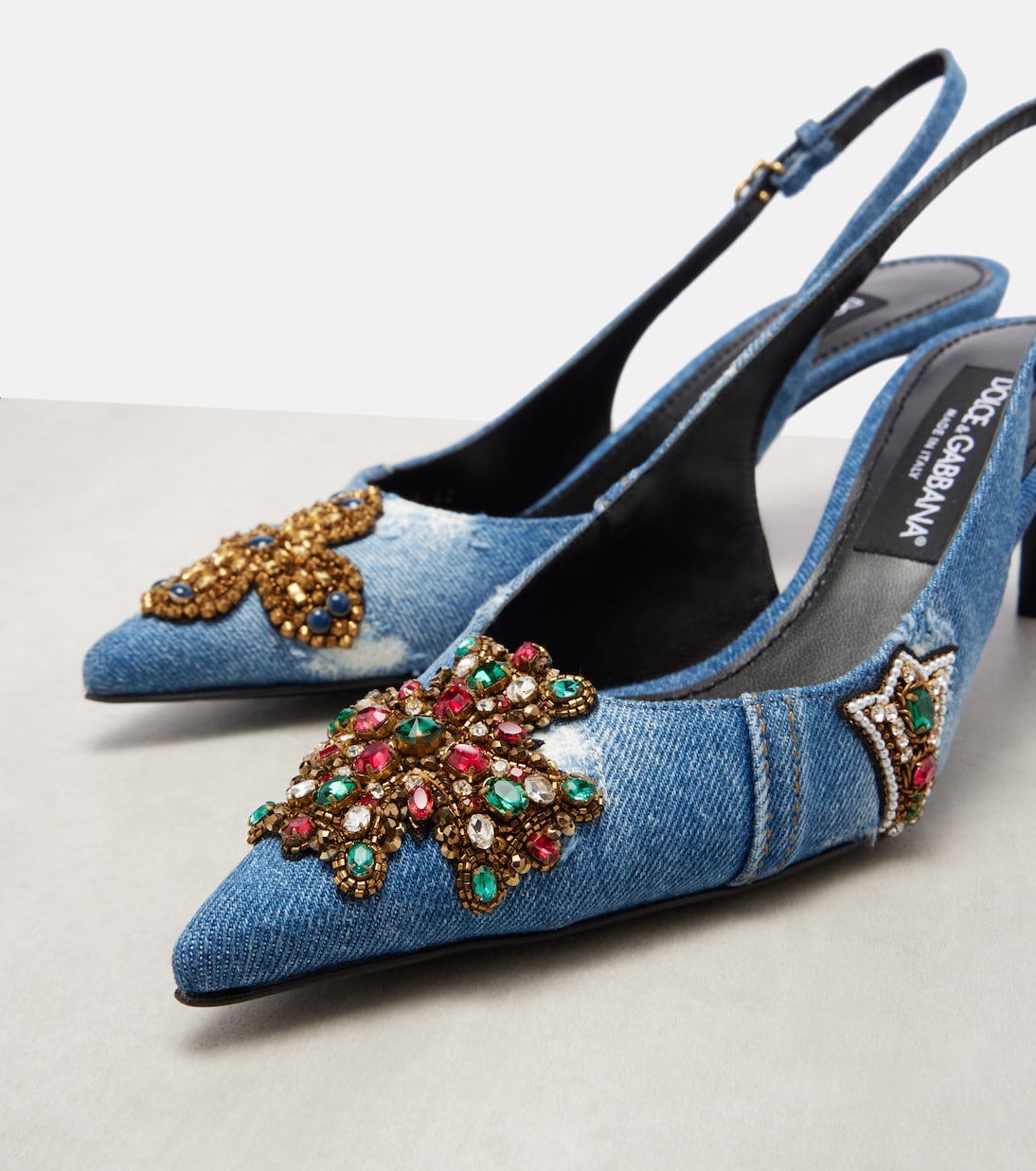 Embellished 60 denim slingback pumps | Dolce&Gabbana
