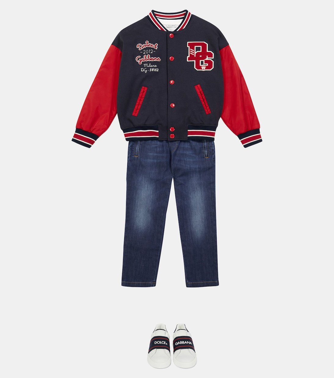 Printed cotton-blend varsity jacket in blue - Dolce Gabbana