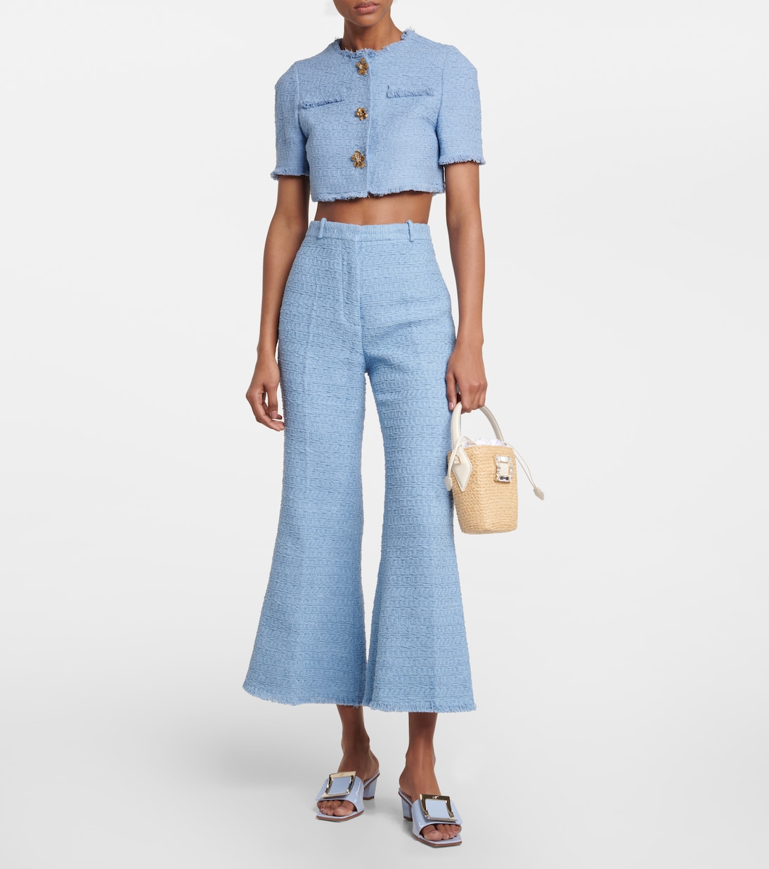 Pantalon évasé à taille haute en tweed | Oscar de la Renta
