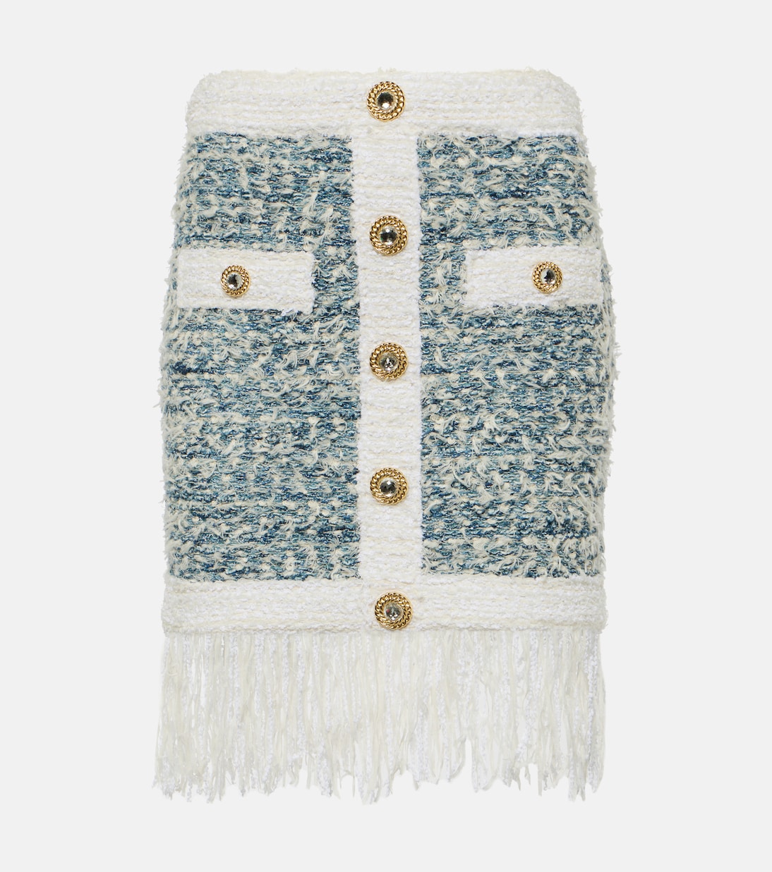 Minifalda de tweed de denim con flecos | Balmain