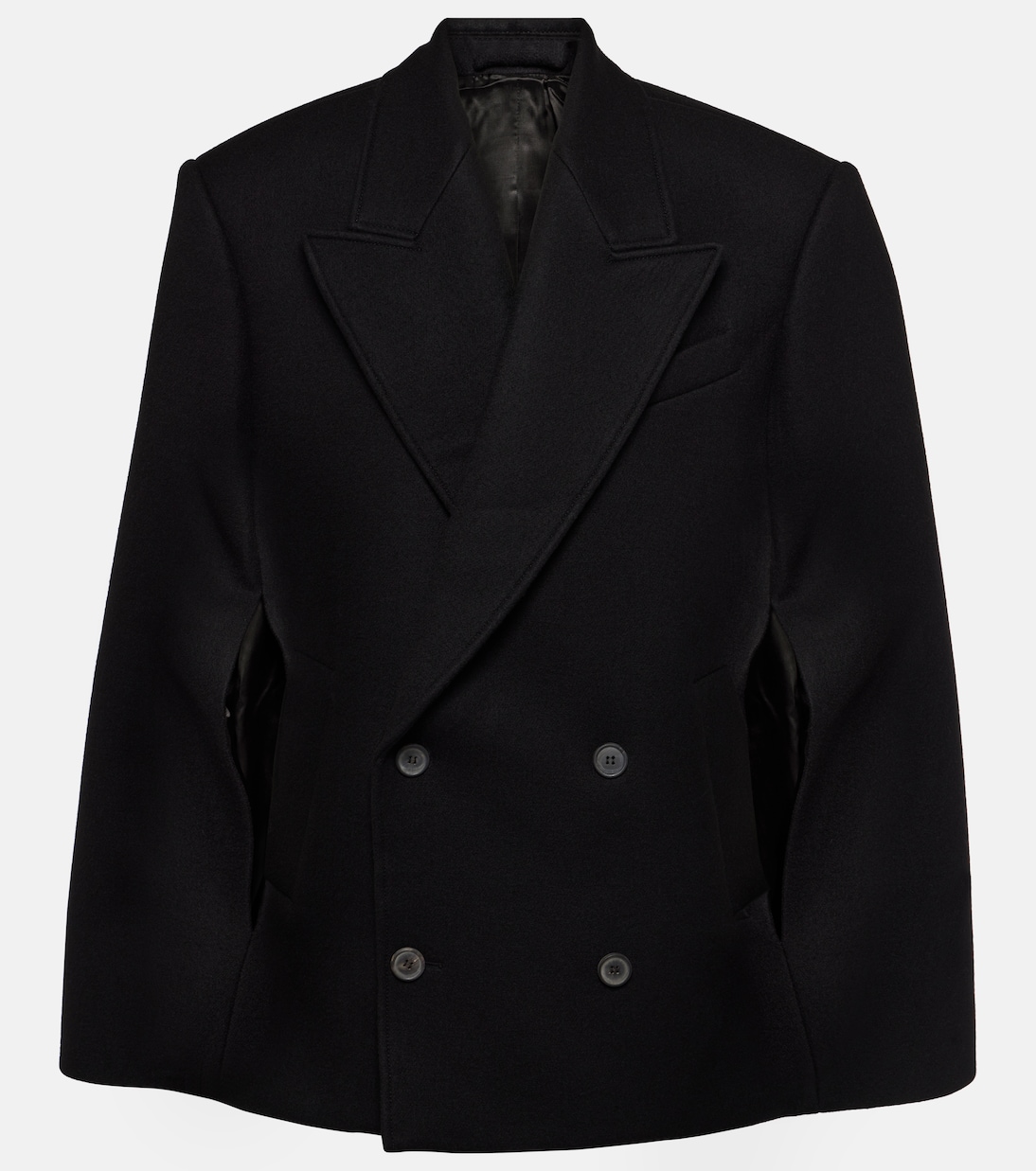 Double-breasted cropped virgin wool cape | Wardrobe.NYC