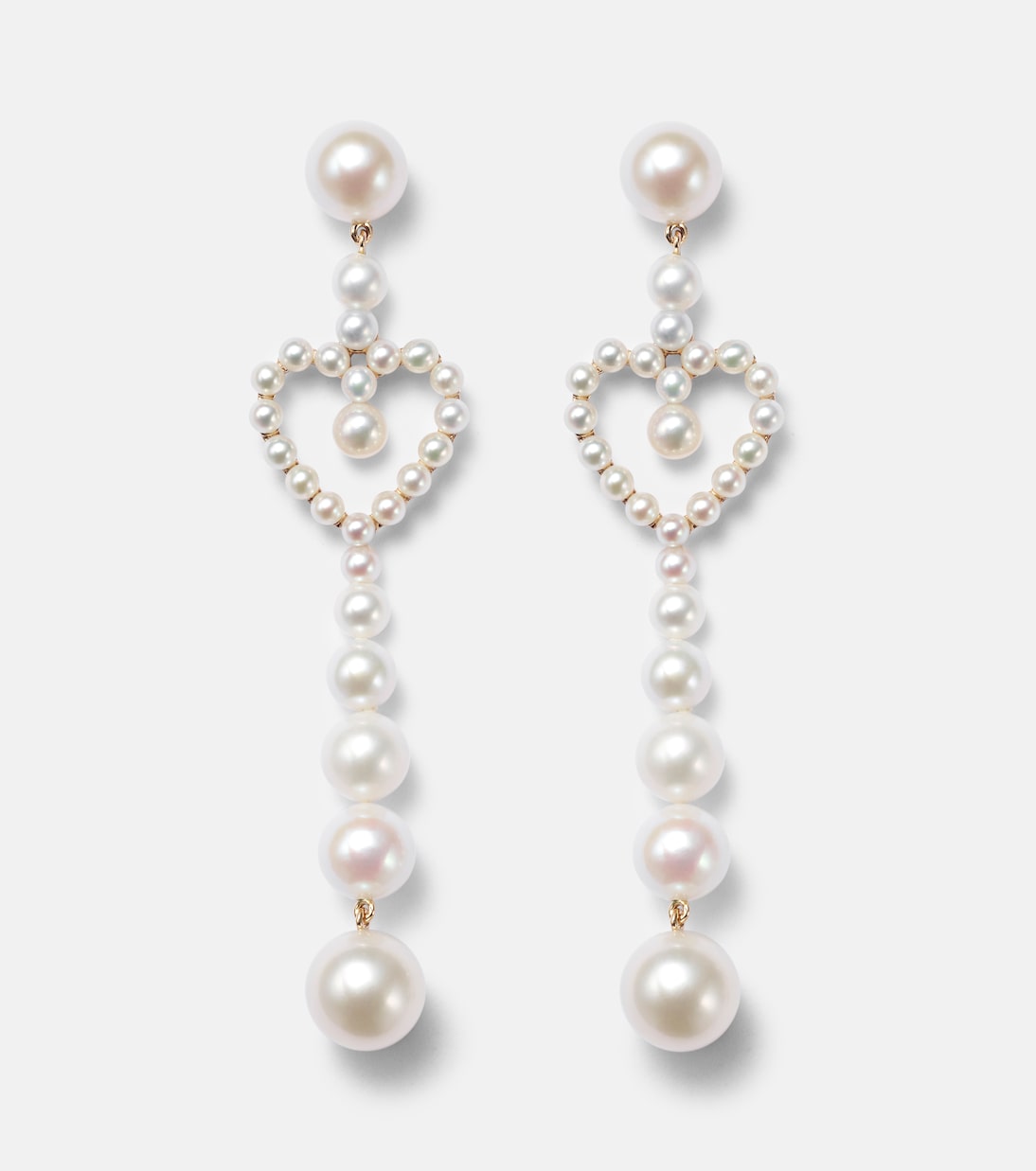 Orecchini pendenti con cuore in oro 14kt e perle di SOPHIE BILLE BRAHE, gioielli eleganti per giovani trendy