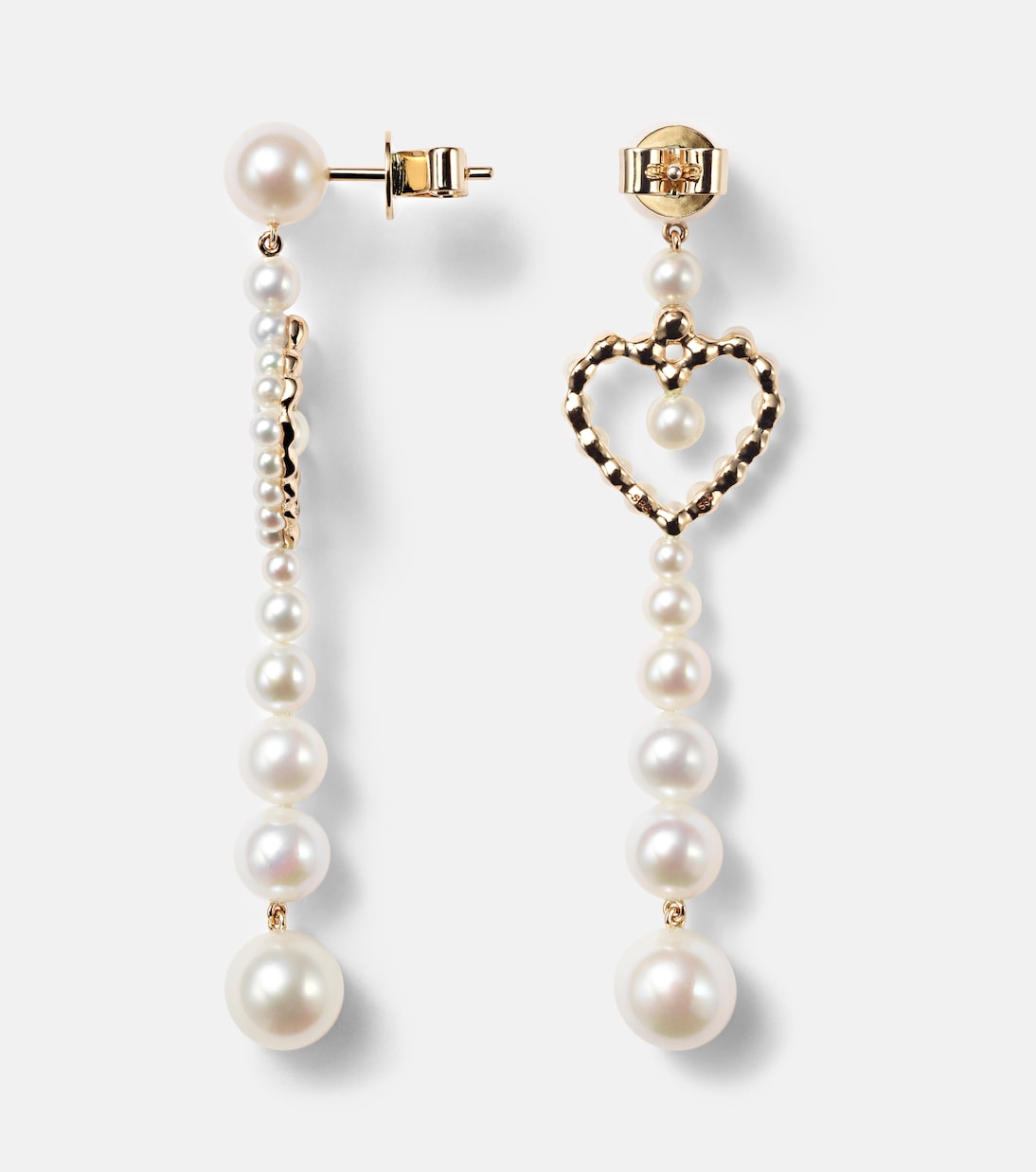 Orecchini pendenti con cuore in oro 14kt e perle di SOPHIE BILLE BRAHE, gioielli eleganti per giovani trendy