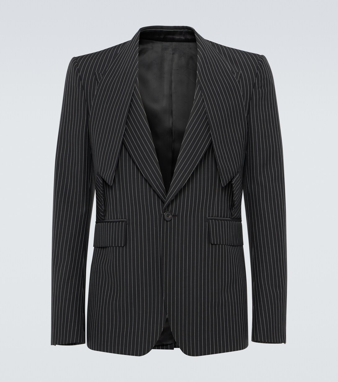 Pinstripe wool and mohair suit jacket in black Alexander Mc Queen Mytheresa