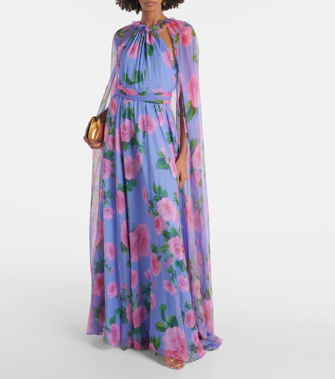 Floral caped halterneck silk gown | Carolina Herrera