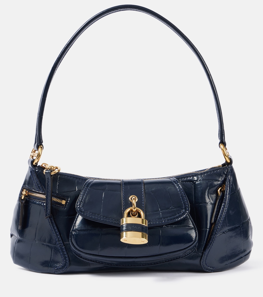 Le 99 Small croc effect leather shoulder bag in blue Chloe Mytheresa