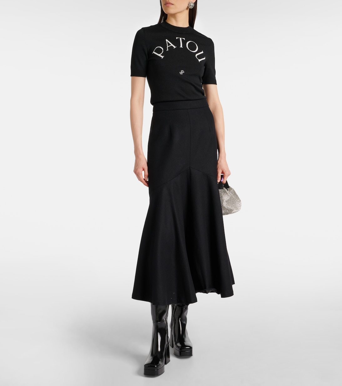 Falda peplum midi de mezcla de lana | Patou