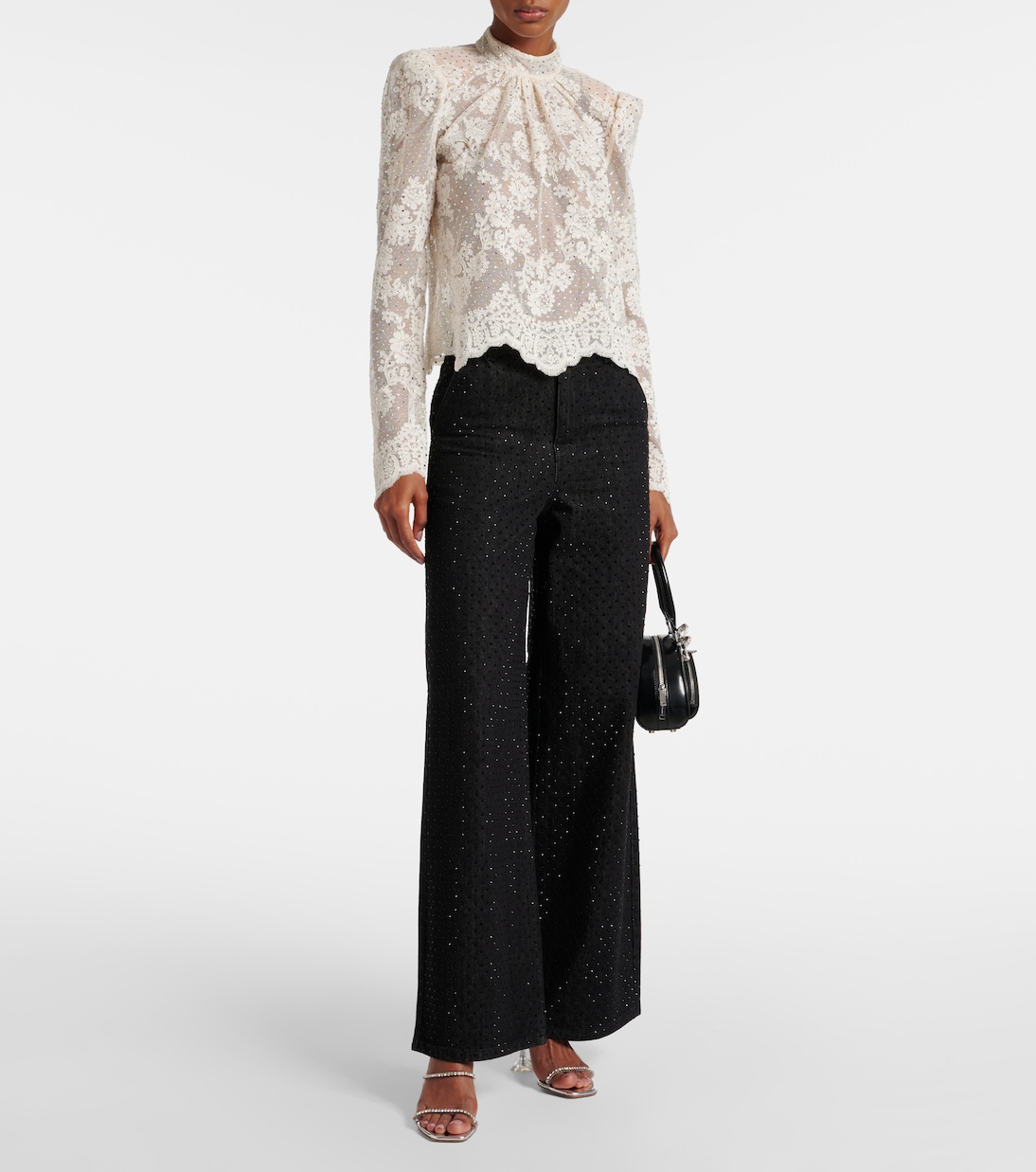 Polka dot lace blouse in white Self Portrait Mytheresa