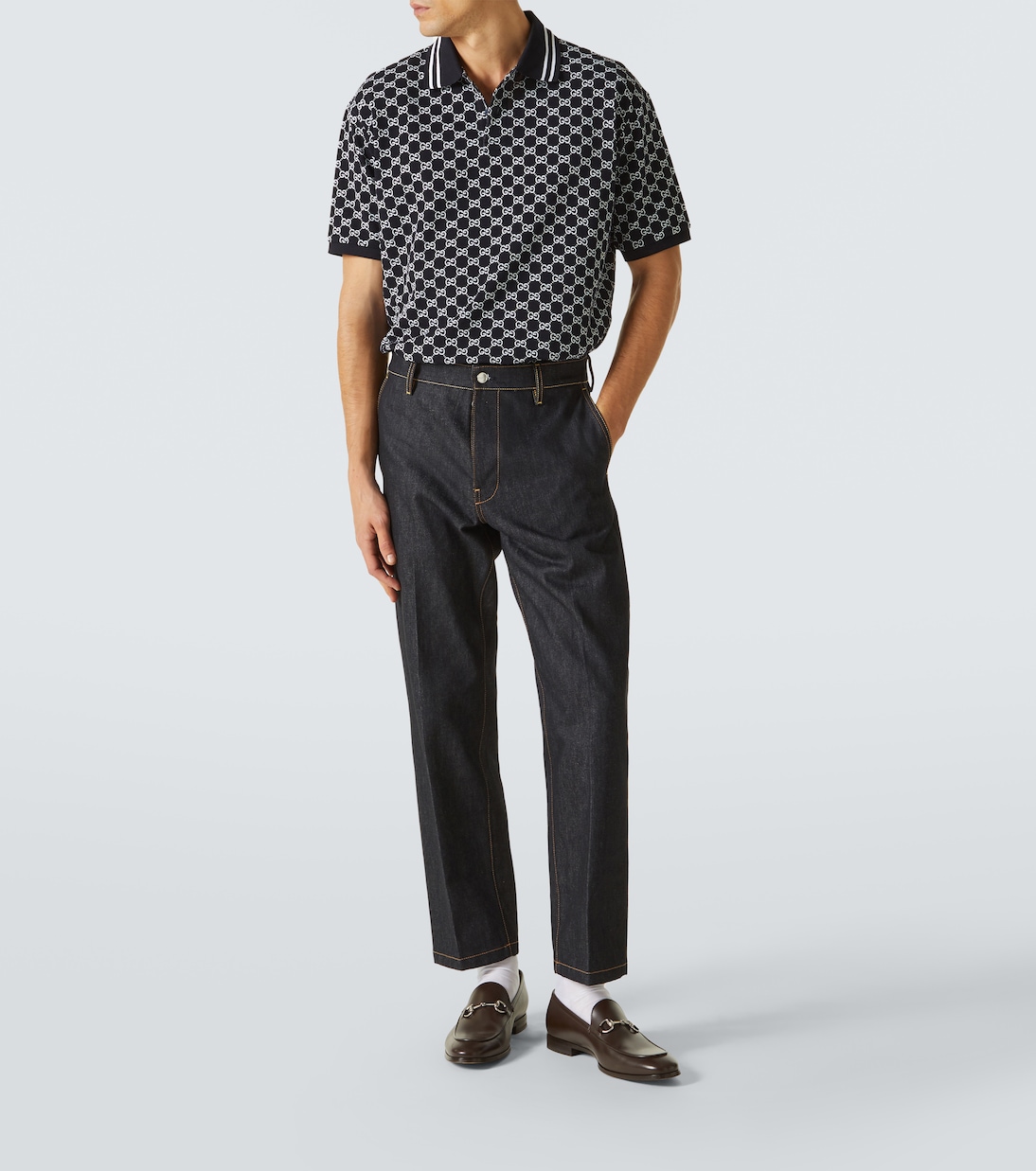 Polo de seda y algodón con GG en jacquard | Gucci