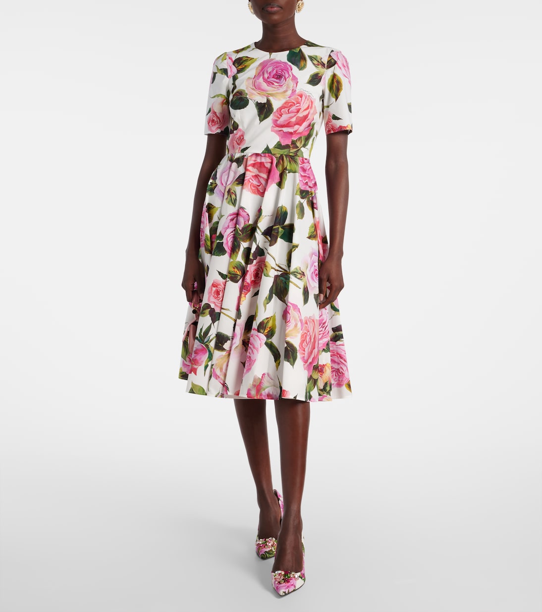 Abito midi in cotone con stampa floreale | Dolce&Gabbana