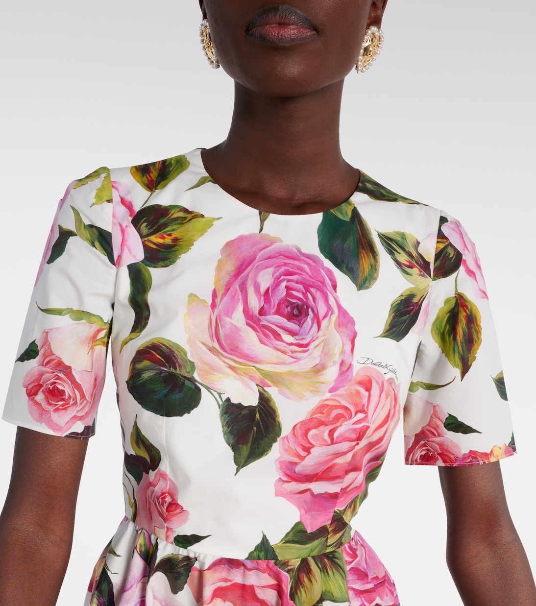 Abito midi in cotone con stampa floreale | Dolce&Gabbana
