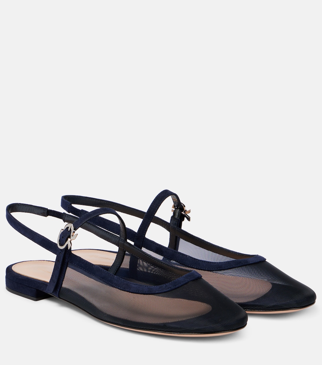 Slingback-Ballerinas aus Mesh mit Veloursleder | Gianvito Rossi