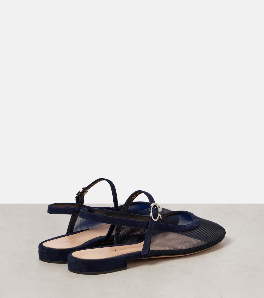 Slingback-Ballerinas aus Mesh mit Veloursleder | Gianvito Rossi